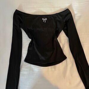 off the shoulder top with silver bow detail